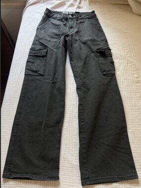 V.I.P. Jeans Distressed Black Cargo Style Wide Leg Jeans - Sz S/27